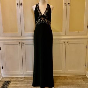 Dave and Johnny black halter evening dress